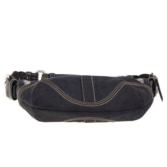 Coach Signature Mini Black Canvas Leather Hobo Shoulder Bag - Picture 10 of 14